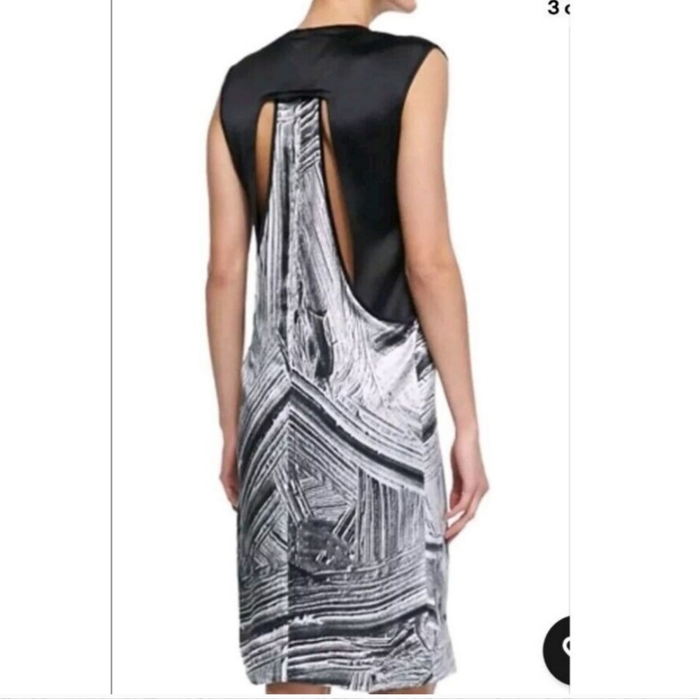 Helmut Lang "Method" 100% silk Marble print Back Cutouts b&w dress Size Small